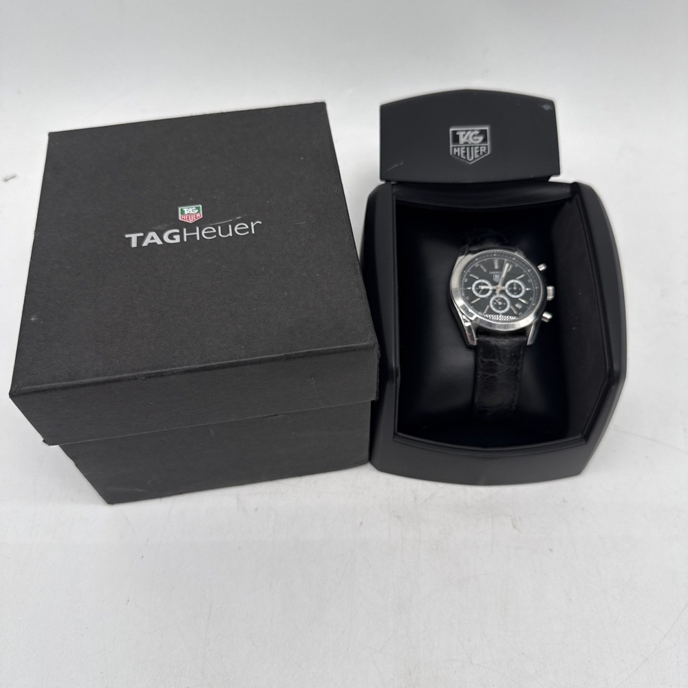 Tag Heuer Carrera Chronograph CV-2113 Black Alligator Band W/Box